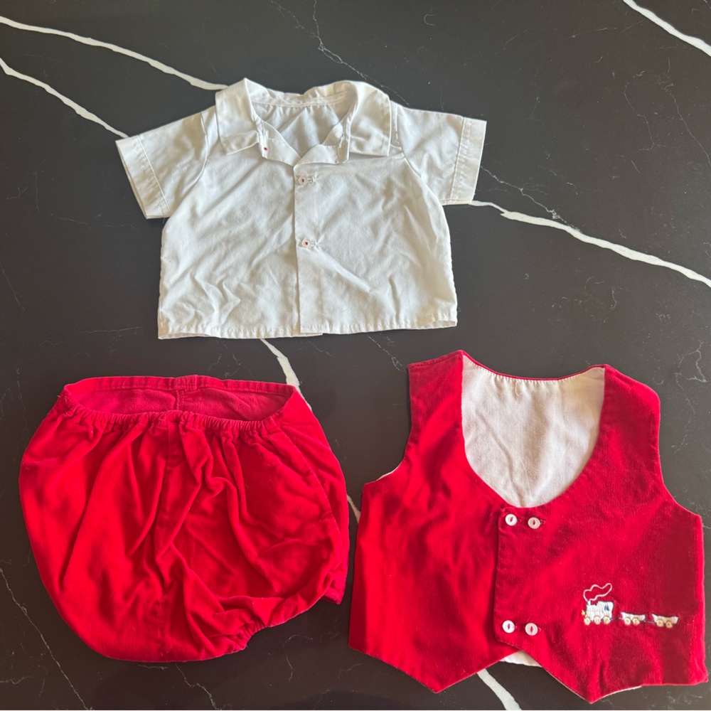 Vintage Red Kids Vest,‎ Shirt and Bloomers Set